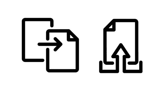 Document export and file upload outline vector icons set with document transfer business administration processing management interface