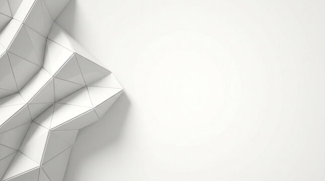 Abstract white geometric background, a minimalist digital artwork featuring sharp polygonal shapes and clean lines creating a modern and sophisticated design.