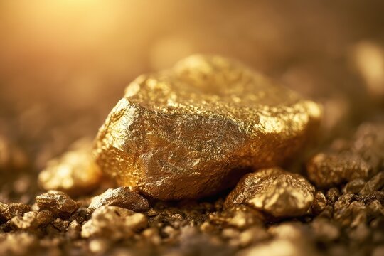 Raw Gold Nugget Closeup, Sunlit Riches