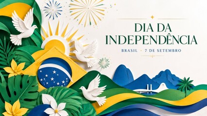 Obraz premium Brazil Independence Day celebration with paper art style elements
