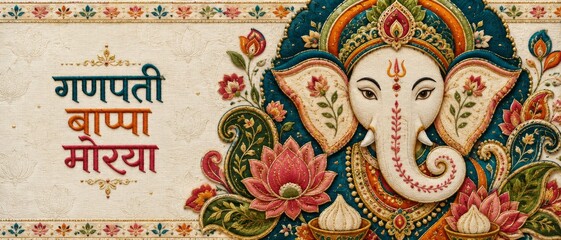 Ganesh Chaturthi festival with ornate Ganesha illustration and floral motifs © dvoevnore