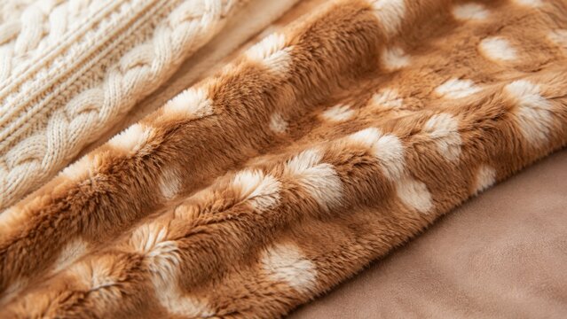 Cozy fall textures with fawn fur and knit patterns creating seasonal aesthetic