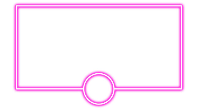 Pink Neon Rectangular Frame with Bottom Circle Accent Glowing Border Isolated on Transparent Background