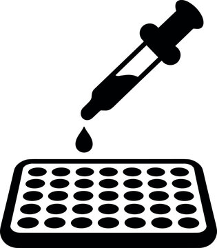 Laboratory pipette and microplate vector icon for medical research and scientific testing isolated on white background