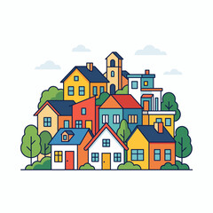Naklejka premium Colorful cartoon houses in a whimsical neighborhood illustration. vector illustration
