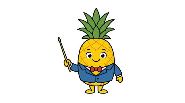 Cute cartoon pineapple character wearing a blue suit