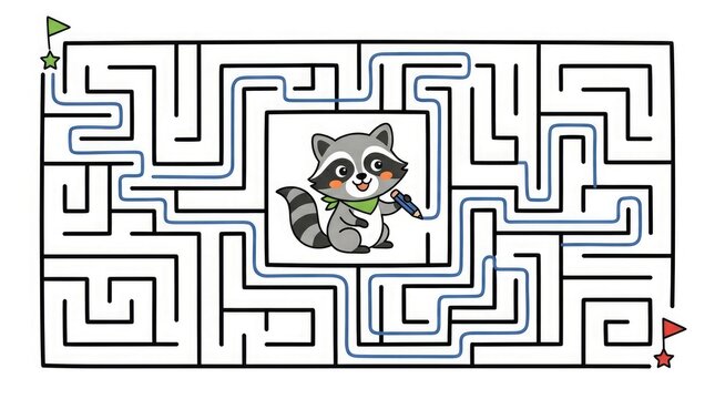 Cute raccoon maze puzzle for kids