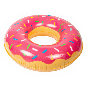 Pink donut pool float with colorful sprinkles