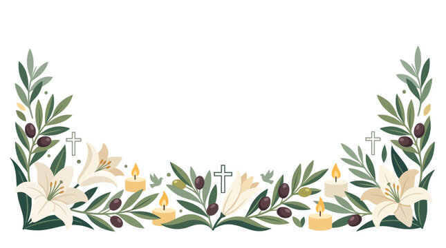 Easter Religious Border with Lilies, Olives, and Candles