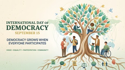Fototapeta premium Colorful illustration depicts a tree symbolizing international day of democracy and civic engagement