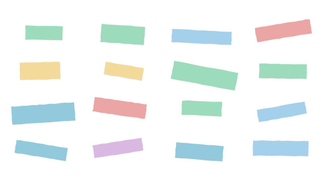 A collection of pastel colored rectangular shapes arranged in a grid pattern on a solid black background, for a simple composition