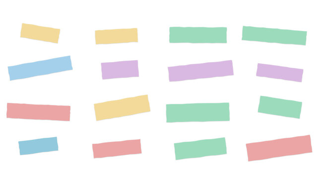 A collection of rectangular paper strips in pastel colors arranged in a grid pattern on a solid black background, for use