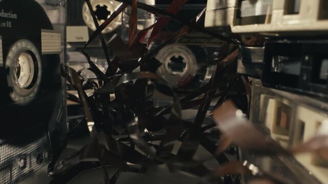 Cassette audio tapes many macro close up retro vintage music collection analog stack detail