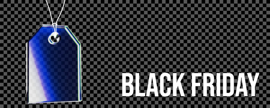 Black Friday Sale Banner with Blue Gradient Price Tag and Bold Typography on Transparent Background. Vector Background.