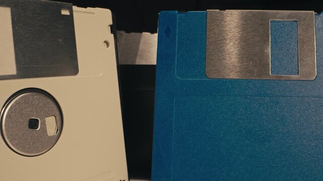Floppy disk many retro close up macro vintage diskette computer data storage collection stack detail