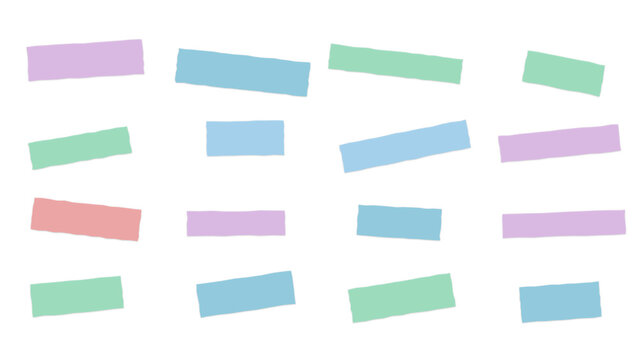 A grid of various pastel colored rectangular paper strips set against a solid black background, for use in, organizational or craft projects