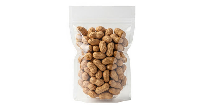Peanuts in a clear plastic pouch isolated on transparent background