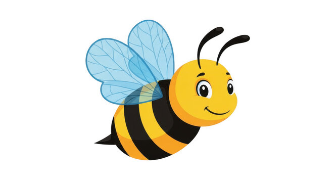 Cute cartoon flying honey bee isolated on transparent background