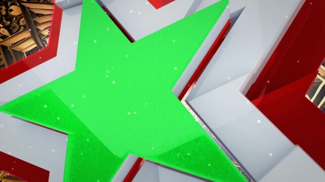 3D Red and White Star Frame Green Screen Intro Broadcast Template with multiple green screen animation frames and outro animation