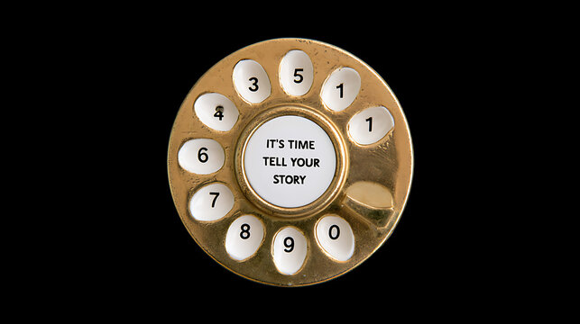 Vintage rotary phone dial featuring a motivational text message in the center on a solid black background for communication and media concepts