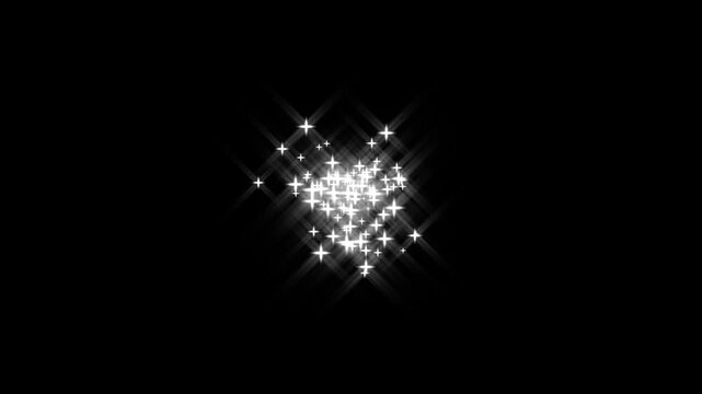 Sparkling golden stars line animation, twinkling fairy dust trail on black screen background, 2d flat vector doodle sparkles, light flare overlay, magic particle burst for christmas background, 4k