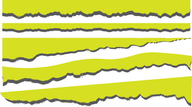 Vibrant lime green paper strips featuring ragged edges created as a professional digital vector graphic design element for artistic layouts
