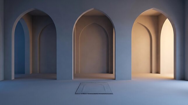 A serene prayer space with a prayer mat centered in an arched architectural room for deep meditation and focusing on adkar during spiritual reflection.