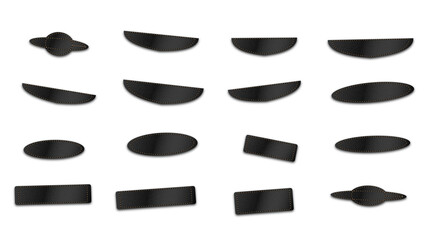 Assorted dark grey metallic buttons and geometric shapes with a glossy finish, isolated on a black background, for digital interface © Design Planer