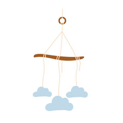 Naklejka premium Baby crib hanging toy. Newborn accessories, sleeping toddler dream catcher boho isolated illustration