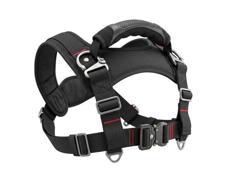 Black dog harness with reflective stripes