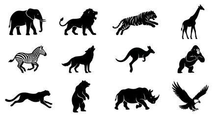 Obraz premium Collection of diverse wild animal silhouettes in various poses.