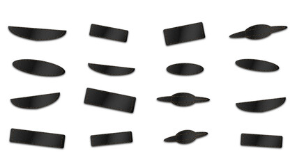 Collection of dark grey metallic buttons and geometric shapes with a glossy finish, isolated on a black background, for interface © Design Planer