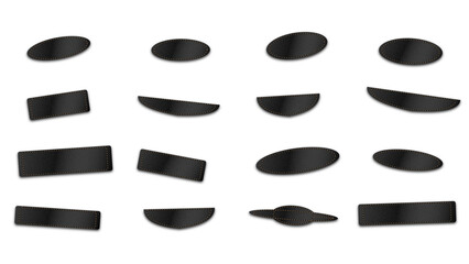 Collection of dark grey metallic buttons and geometric shapes with a glossy finish, isolated on a black background, for interface © Design Planer