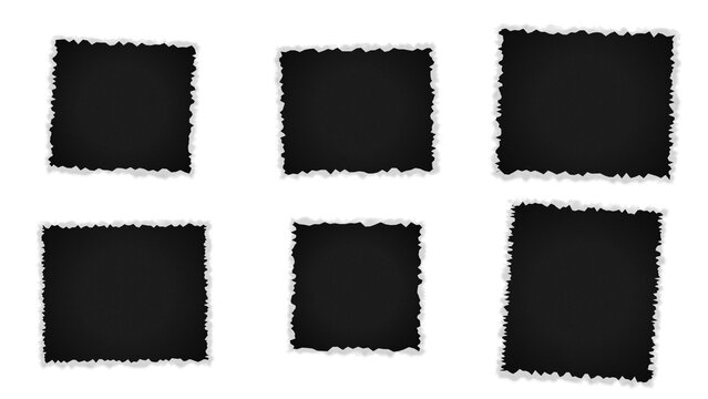 Collection of six hand-drawn style white chalk frames on a solid black background, for text or, placement in projects