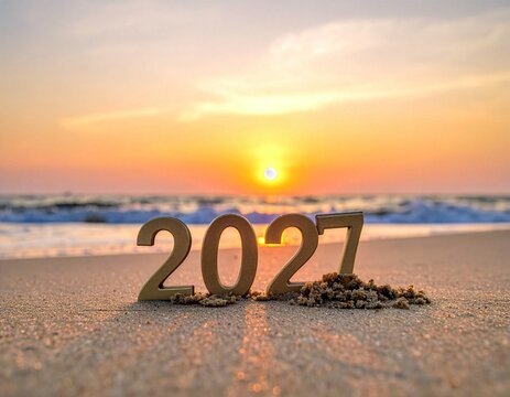 Urlauber feiern den Sommerurlaub 2027 am sonnigen Sandstrand am Meer f&uuml;r Vorfreude auf Fernreisen, Fr&uuml;hbucher-Rabatte und Urlaubsplanung