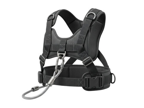 Black tactical dog harness with straps and buckles