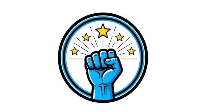 Blue fist icon with glowing stars
