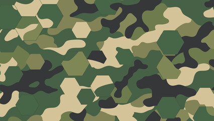 Fototapeta premium Premium Editable Vector Woodland Camouflage with Hexagonal Geometry and Organic Splotches