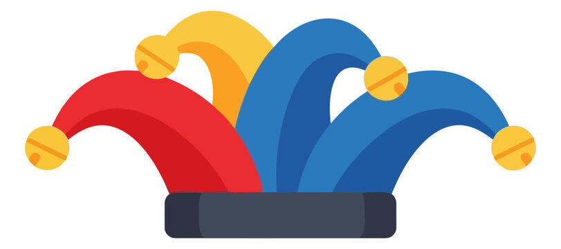 Colorful jester hat with bells isolated on white background