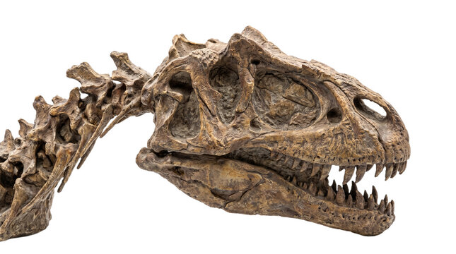 Dinosaur skeleton skull fossil isolated on transparent background