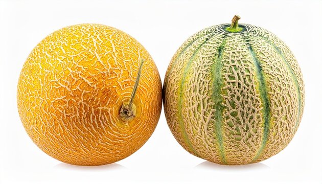 Two fresh melons isolated on white, summer fruit concept