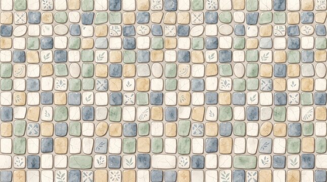 Watercolor ceramic tile pattern background, mosaic vector illustration, abstract ceramic wall design