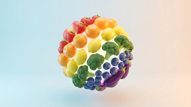 Rainbow Fruit and Vegetable Sphere for Healthy Nutrition Concept