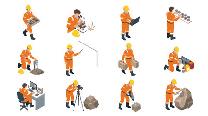 Fototapeta premium Construction workers in various professional roles and activities.