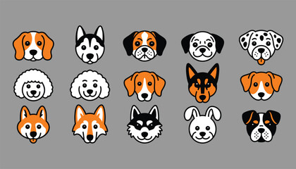 Obraz premium Collection of canine head illustrations featuring diverse breeds and distinct color schemes dog