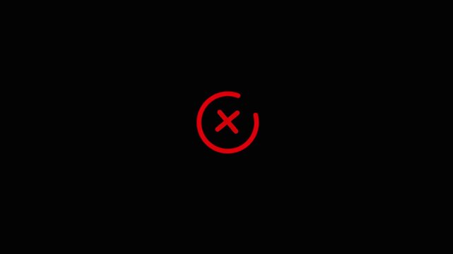 Red glowing circular loading icon animation with cross mark symbol on a solid black background