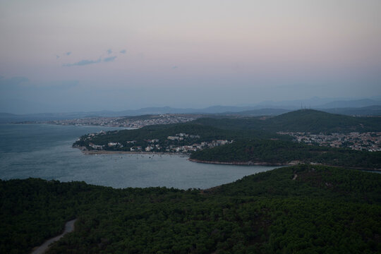 Scenic Hilltop View of Ayvalik Coast Cunda and Sarimsakli