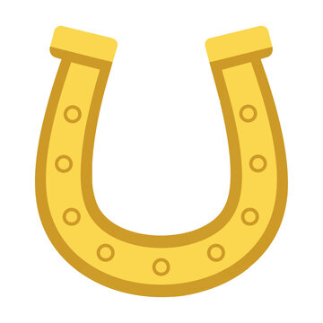 Golden horseshoe icon with studs isolated on a white background good luck and success concept