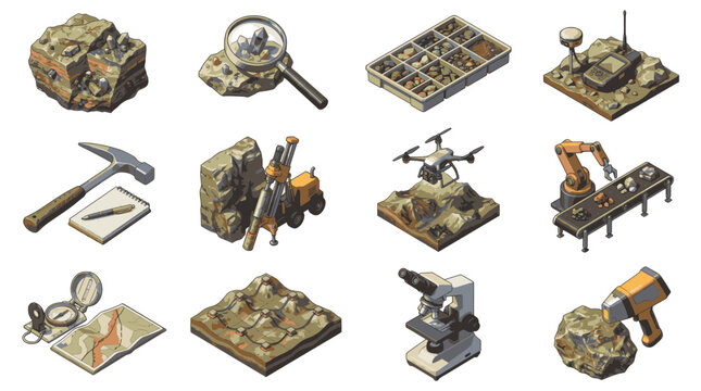 Isometric Camouflage Tools and Equipment Collection.