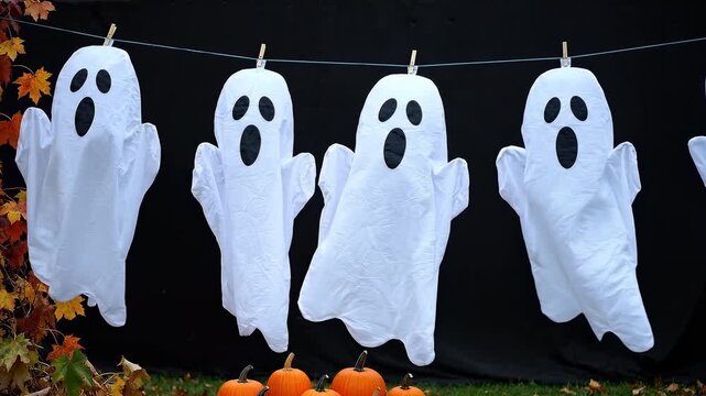 Trick or treat text animation surrounded by flying bats and pumpkins delivering a cheerful Halloween background loop for hospitality marketing displays
